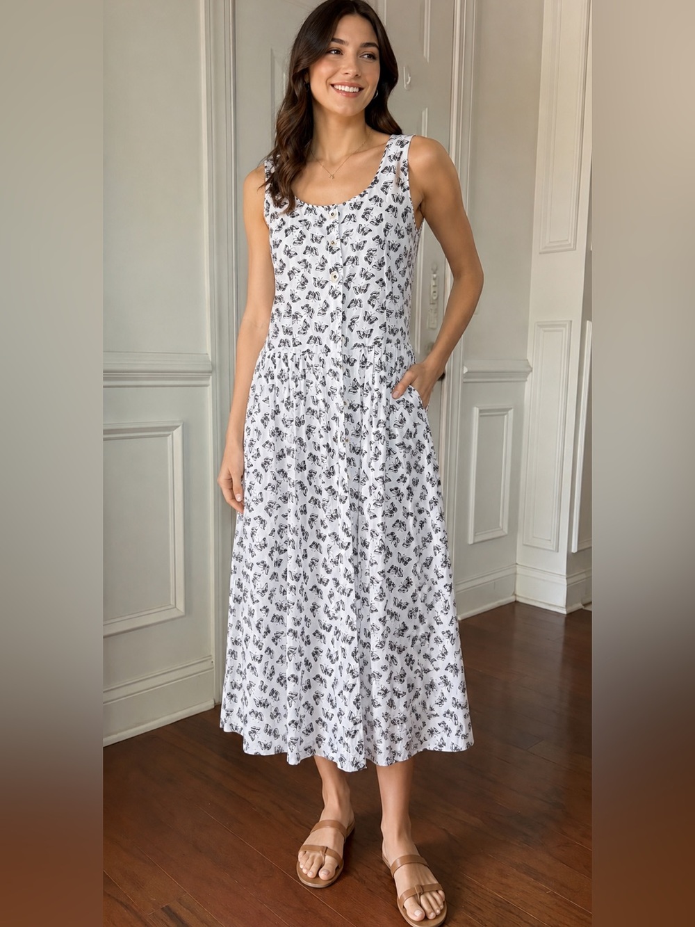April Cornell Black and White Butterfly Print Sun Dress Size Small